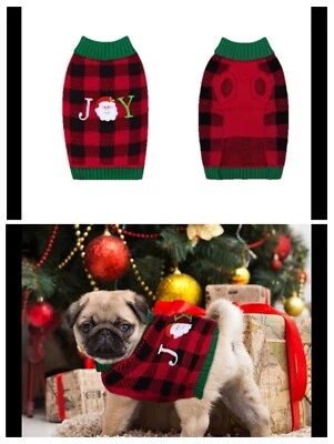 PEDGOT Christmas Dog Sweater Red Green Plaid Dog Xmas Clothes Knitwear Sz. SMALL - Image 1 of 4