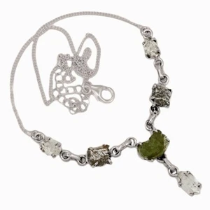 Collar de plata 925 con diamantes y moldavita checos genuinos naturales SN19045 - Imagen 1 de 1