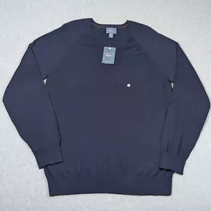 Suéter GH Bass & Co. Cuello en V Para Hombre XL 100 % Lana Merino Pullover Cadete Azul Marino Nuevo - Imagen 1 de 10