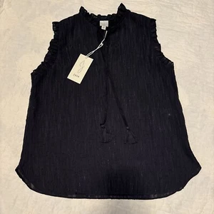 Joie Split Neck Sleeveless Top Black with Silver inflections NWT Medium - Picture 1 of 5