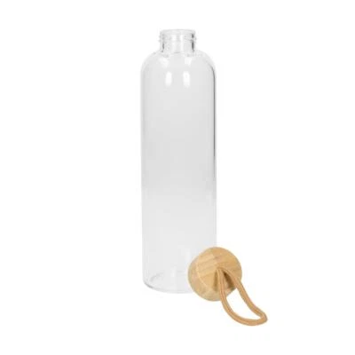 ELASTO PROMOTION FOR LIFE Glasflasche BAMBOO ohne Motiv leichte Trinkflasche mit Bambusdeckel 1 Liter