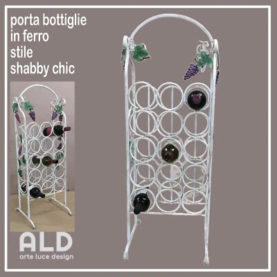 portabottiglie vino cantinetta in ferro stile shabby scaffale bottiglie 15 posti - Immagine 1 di 4