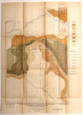 YAMPA, WHITE RIVERS, CEDAR SPRINGS, N. COLORADO Antique geology map 1909 - Image 1 of 2
