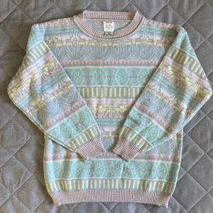 Women’s Pastel Knit Multicolor Sweater Size Medium Acrylic Vintage Grandma - Picture 1 of 9