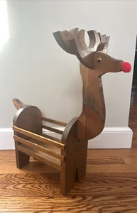 VTG Wood Standing rudolph Reindeer crate Holiday Planter Christmas handmade - Picture 1 of 13