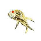 Vintage '60s De Nicola Gold Tone Koi Fish Brooch Faux Coral Eye Milk Glass