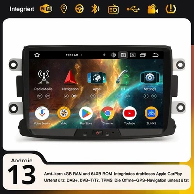 8" 4GB+64GB Android 14 Autoradio DAB+GPS Dacia Duster Logan Lodgy Sandero Dokker - Bild 1 von 4