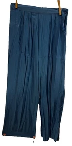 Damen Hose blau gerades weites Bein Plissee seitlicher Knopfverschluss - Bild 1 von 6