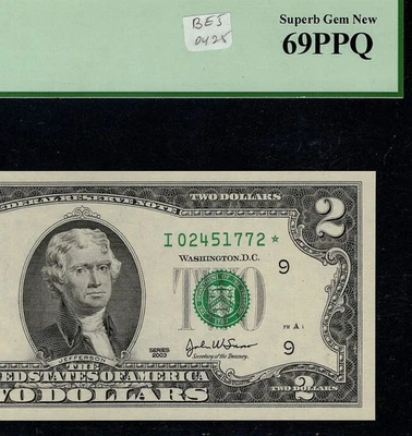 2003 $2 FRN Minneapolis Star Note PCGS 69PPQ I02451772* Replacement (BEJ) - Image 1 of 3