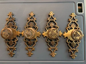 Brass Cabinet Door Hardware Vintage 1960’s Ornate 4 Pcs - Picture 1 of 4
