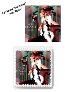 PERSONALISED Cake Topper Art Deco PARTY GIRL Edible Icing 7-8" SQUARE Decoration - Picture 1 of 10