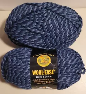 NEW (2) Lion Brand Yarn WOOL-EASE Thick & Quick Yarn Color: 194 DENIM TWIST - Picture 1 of 3