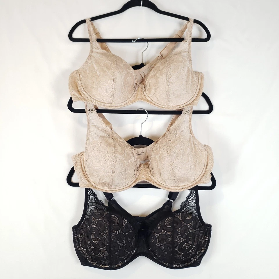 Playtex Bra 42C 4514 Love My Curves Lift Lace Underwire Beige Black Lot of 3 - Image 1 of 4