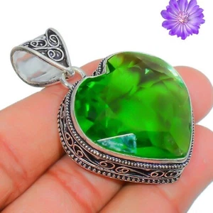 Green Peridot Gemstone 925 Sterling Silver Pendant Heart Handmade Jewelry Gift - Picture 1 of 2