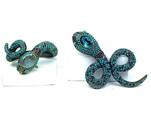 Heidi Daus "Mystical Serpent" Turquoise and Crystal Snake Pin/Brooch, Watch set