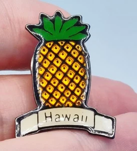 Prendedor sombrero solapa tono plata esmalte piña hawaiano vintage verde amarillo - Imagen 1 de 5