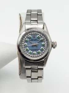 Estate $7000 Rolex Oyster 24mm Blue MOP Emerald Diamond Ladies Watch SERVICED - Picture 1 of 5