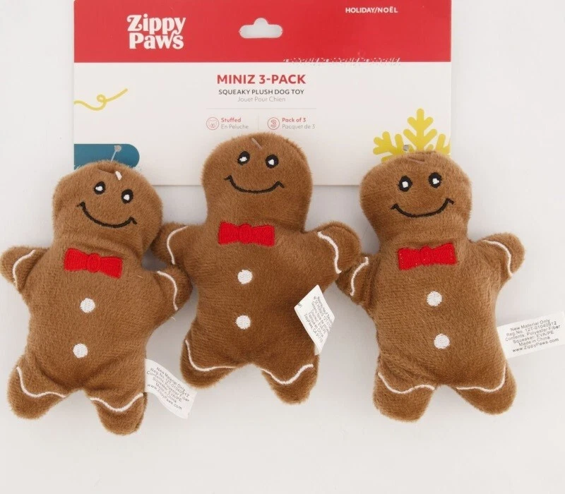 SALE 😄 NEW ZIPPY PAWS 3 pack of Festive GINGERBREAD  MEN  SQUEAK DOG present - Image 1 of 1