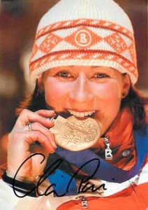 Claudia Pechstein Autogrammkarte - Olympiasiegerin Eisschnelllauf Gold 2002 - Bild 1 von 2