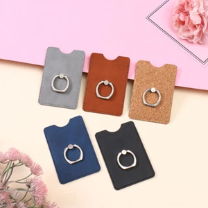 Leather Credit Card Holder Wallet Ring Pocket Sticker Adhesive Cell Phone iPhone - Picture 1 of 14