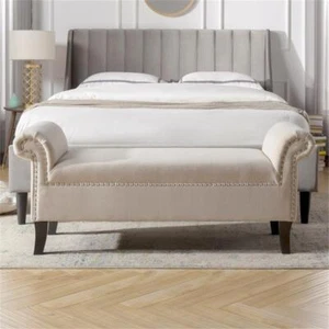 Maklaine Modern Roll Arm Entryway Accent Bench in Sky Neutral - Picture 1 of 13