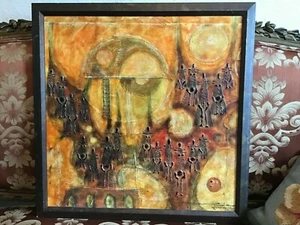 Quadro vintage messicano brutalista misto di Gimenez Nunez Messico 1973 - Foto 1 di 10