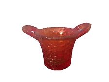 Red Ruby Flame Amberina Glass Basket Toothpick Holder Red