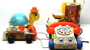 Vintage Fisher Price Kid Toy Lot Pull Along  Shoe Turtle Fire Engine Jack In Box - Picture 1 of 12