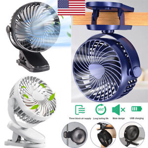 Portable Clip on Fan USB Rechargeable 3 Speeds Table Desk Air Cooling Small Fans