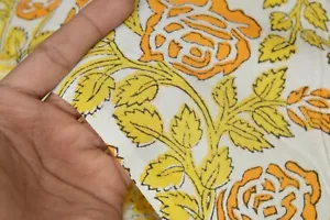 5 Yard Indian Cotton Floral Print Fabric Handmade Hand Block Print_820 - Picture 1 of 15