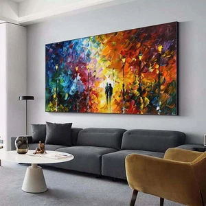 Pintura al óleo moderna azul abstracta pintada a mano sobre lienzo paisaje decoración del hogar - Imagen 1 de 6
