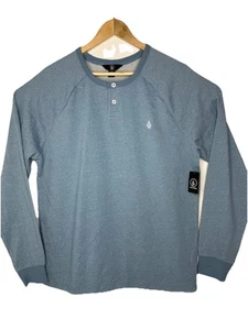 Volcom Love Sleeve Shirt Henley Flecked Blue Pullover Mens Size Large L - NWT - Picture 1 of 14