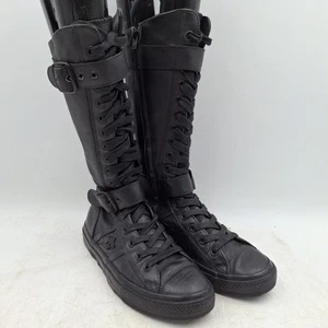 Converse Black Leather Zip Up 00s Retro Laces Buckles & Zip UK 7 Calf High - Picture 1 of 12