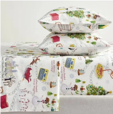 Pottery Barn Teen Elf  Queen cotton Sheet Set Bedding Christmas NWT - Image 1 of 4