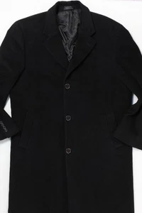 Chaps Black Long Overcoat 42R Wool or Wool Blend Chesterfield - Picture 1 of 24