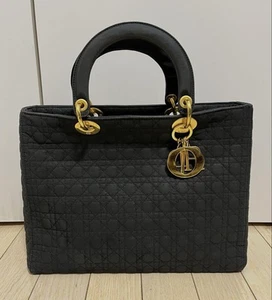 Dior Tasche Lady Dior Cannage Handtasche Gold Schwarz Nylon Gesteppt Aus Japan - Bild 1 von 24