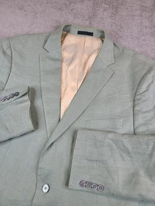 Lauren Ralph Lauren Blazer Men 46 Long Green Linen Sport Coat Black Label Jacket - Picture 1 of 11