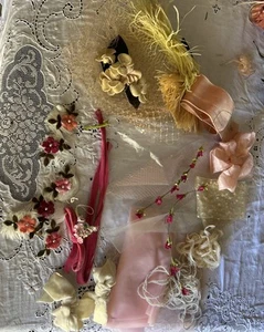 Antique Mix Velvet Millinery Hat Feathers, Flowers, Netting - Picture 1 of 10