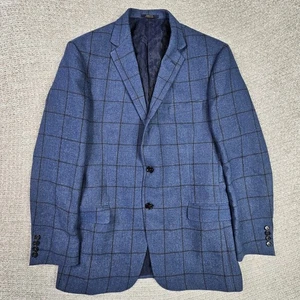 Hart Schaffner Marx Wool Blazer Size 42L Blue Windowpane Sport Coat Suit Jacket - Picture 1 of 18