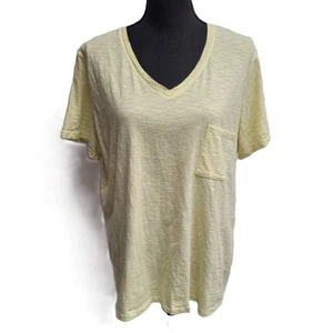 Time & Tru Tee (XXL) Lemon Lime Stripe Pocket V-Neck Short-Sleeve Cotton - Picture 1 of 4
