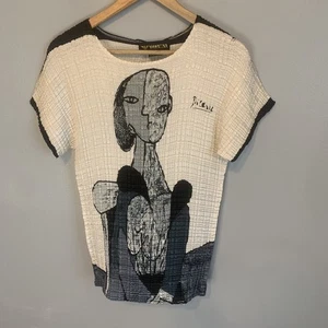 Valentina Shirt Womens One Size Black & White Picasso Textured Art Artsy Crinkle - Picture 1 of 10