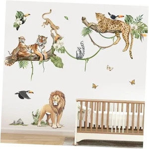 Large Jungle Animals Tree Branch Wall Stickers Safari Lion Leopard Tiger G - Picture 1 of 7