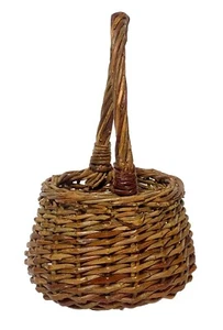 VTG Hand Crafted Small Wicker Easter Basket + Handle & Liner Primitive Rustic 9” - Picture 1 of 12