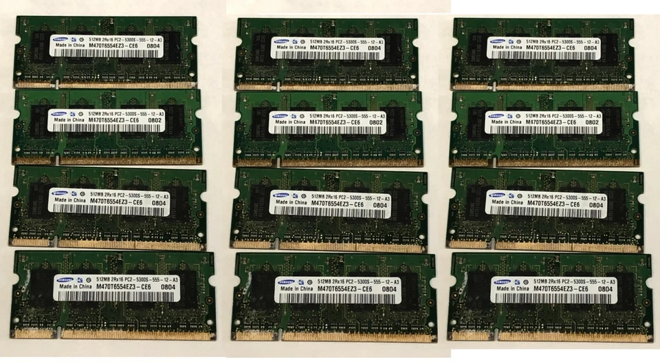 Samsung Laptop Memory 6x 512MB (3GB) SODIMM PC2-5300S-555-12 555Mhz DDR2 SDRAM - Image 1 of 1