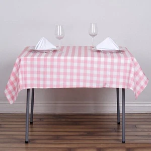 Rose Quartz Pink White Buffalo Plaid 54" Square Polyester Tablecloth  Linens - Picture 1 of 6
