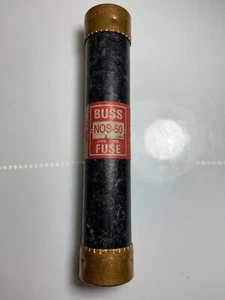 Cartridge Fuse 50-Amp 600-Volt (5-1/2" X 1") One-Time Fast-Acting Buss NOS-50 - Picture 1 of 7