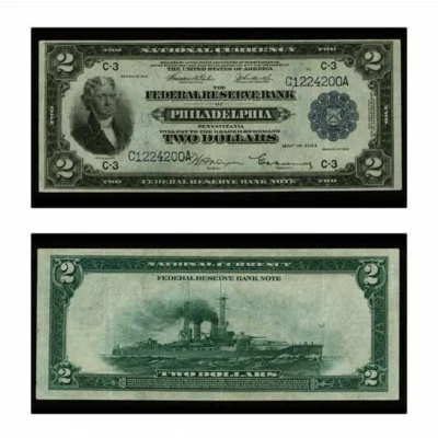 USA FRBN Battleship Philadelphia $2 1918 Fr-754 Extra Fine - Image 1 of 3