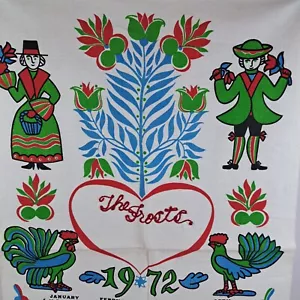Asciugamano calendario 1972 Pennsylvania olandese nome ricamato FROST lino 28" x 16,5" - Foto 1 di 7