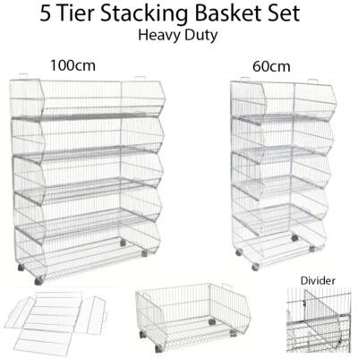 MY SHOP FITTINGS LTD. Professional Stackable Wire Storage Bin Rack Veg Fruit Basket for Shop 60&100cm
