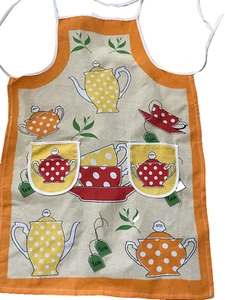 Vintage Style Apron Country Tea Cup Pots & Cups Cotton Blend FREESHIP - Picture 1 of 7